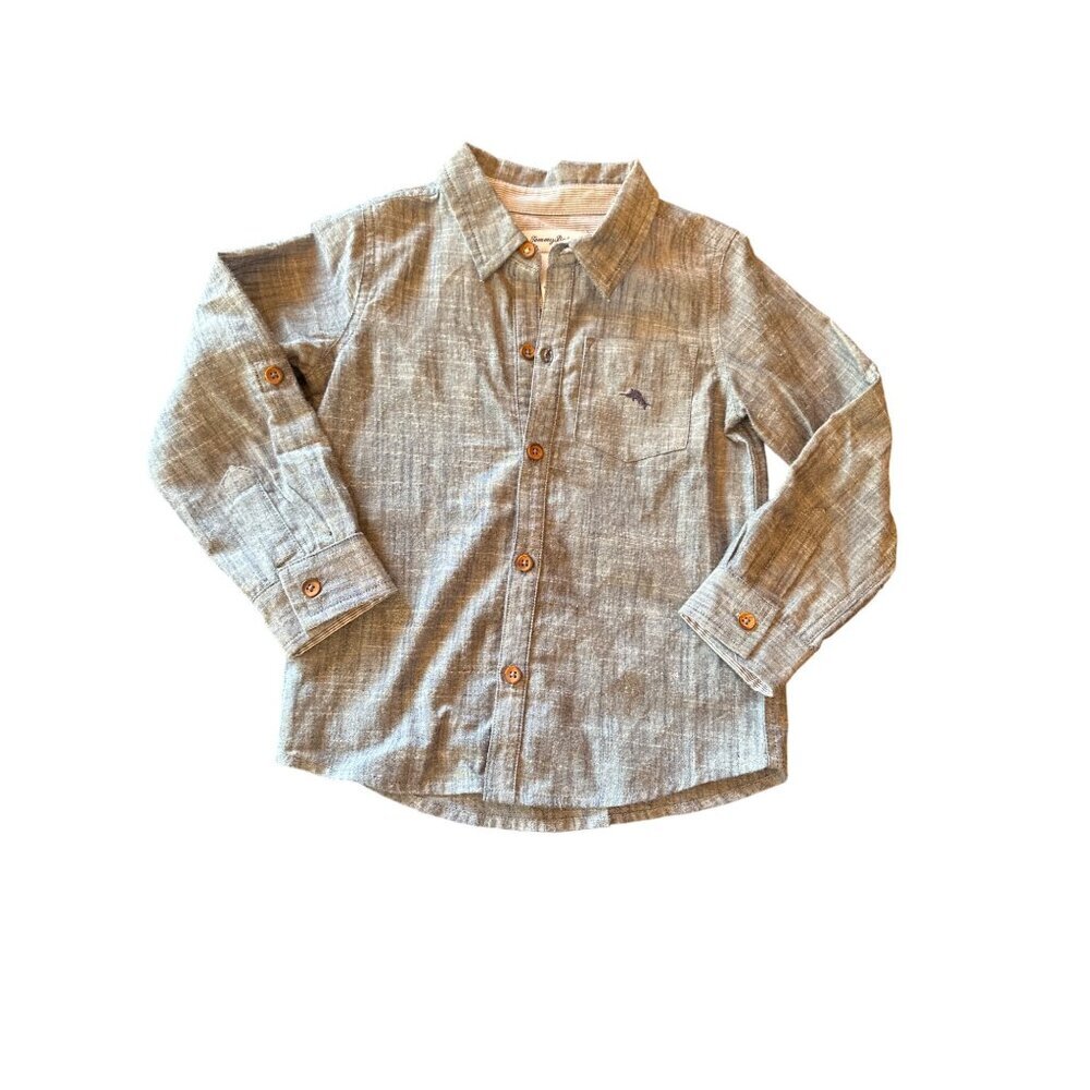 Tommy Bahama‎ Boys Chambray Button-Up Shirt 4T Long Sleeve Casual  Cotton Gray